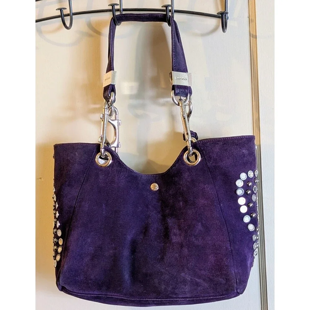 Vintage Jimmy Choo Purple Suede Studded Saba Hobo Shoulder Bag Handbag Y2K
